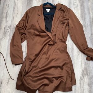 Topshop Satin Brown Blazer Dress